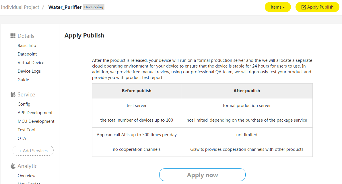 Gizwits Cloud access for standalone MCU scheme